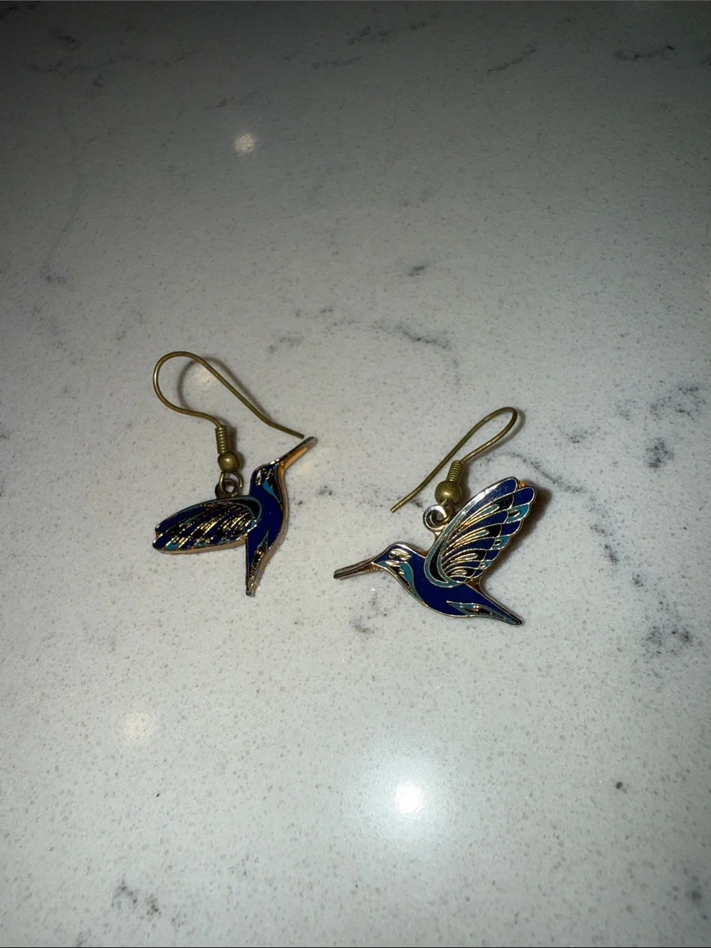Blue Hummingbird Drop Earrings - Brand Unknown